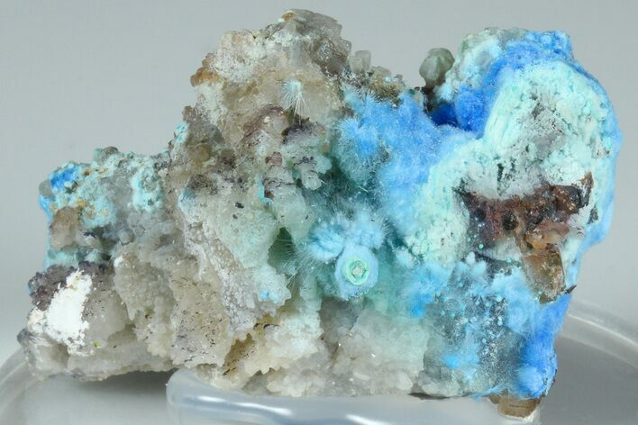 Vibrant Blue, Cyanotrichite on Cubic Fluorite - China #186015